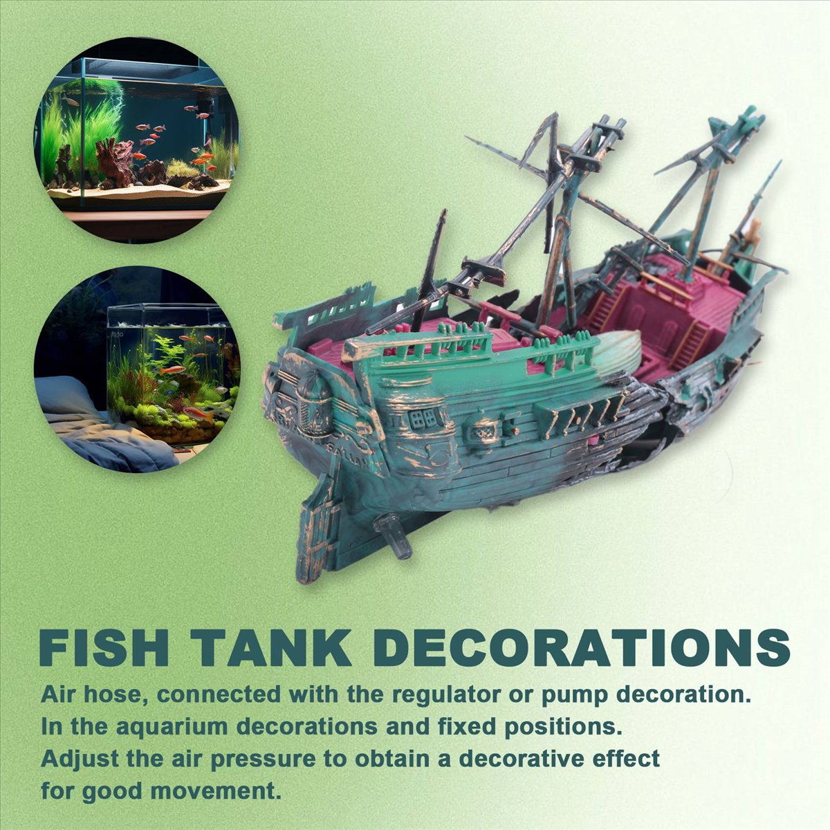 Aquarium Decor - 【ABFS】대형 수족관용 난파선 장식, 플라스틱 보트