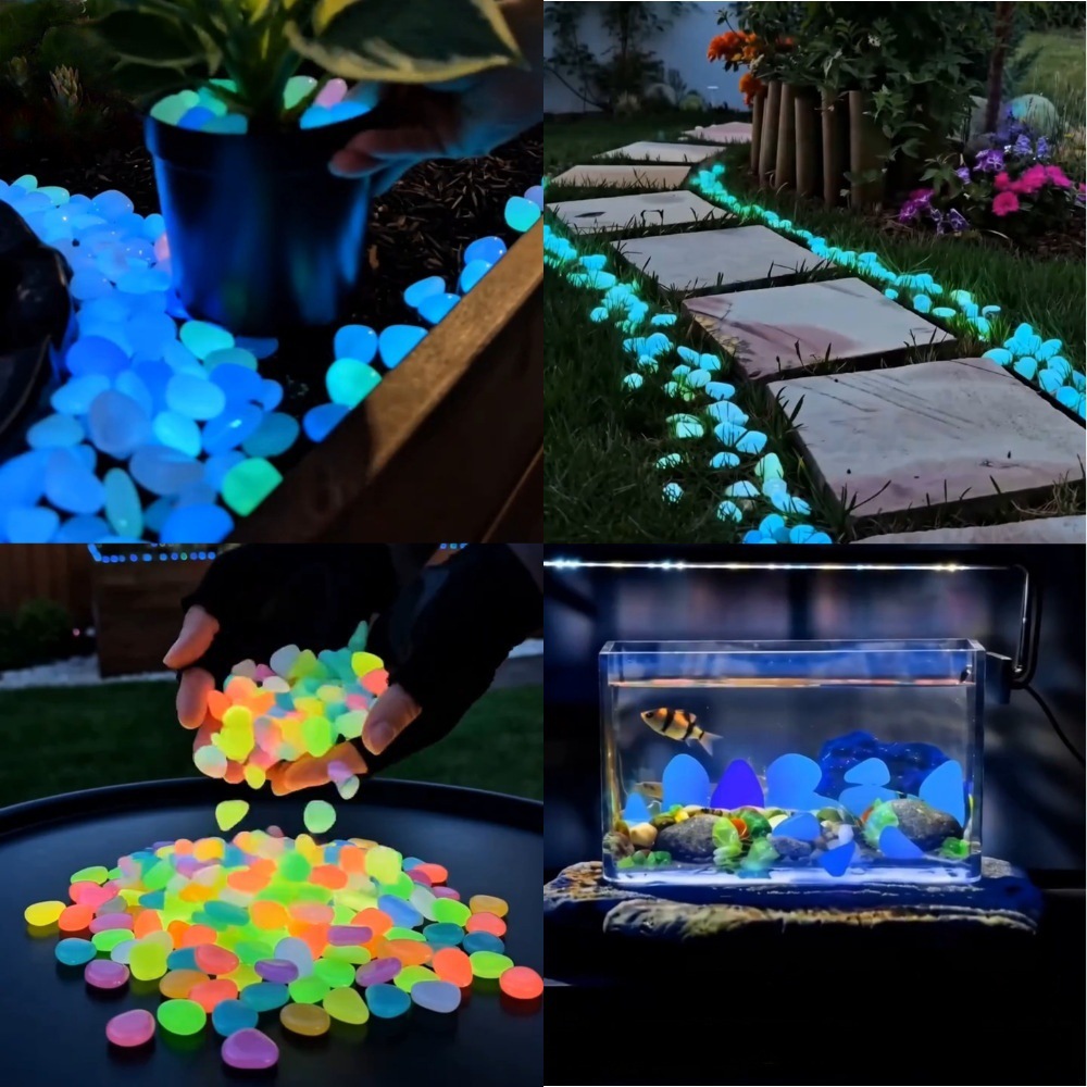 Aquarium Light - 다채로운 야광 조약돌 정원석, 야외 정원