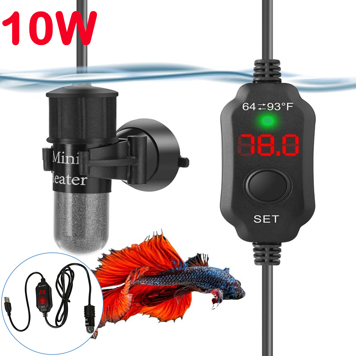Fish Tank Heater - 10W 조정 가능한 수족관 히터 막대